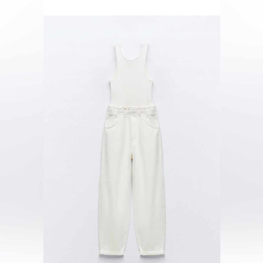 Zara Ribbed Cream Tank Jumpsuit